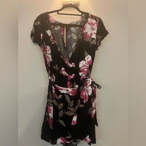 Black and pink flowers  and  wrap around romper , American rag brand.